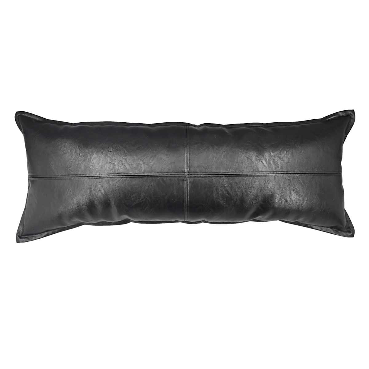 At Home Crosby St. Black Faux Leather Oblong Throw Pillow 14x36