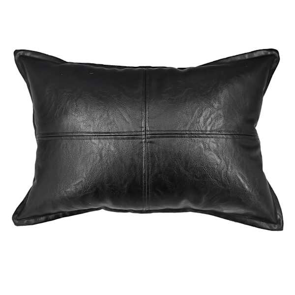 at home Crosby St. Black Faux Leather Oblong Trow Pillow 14x20