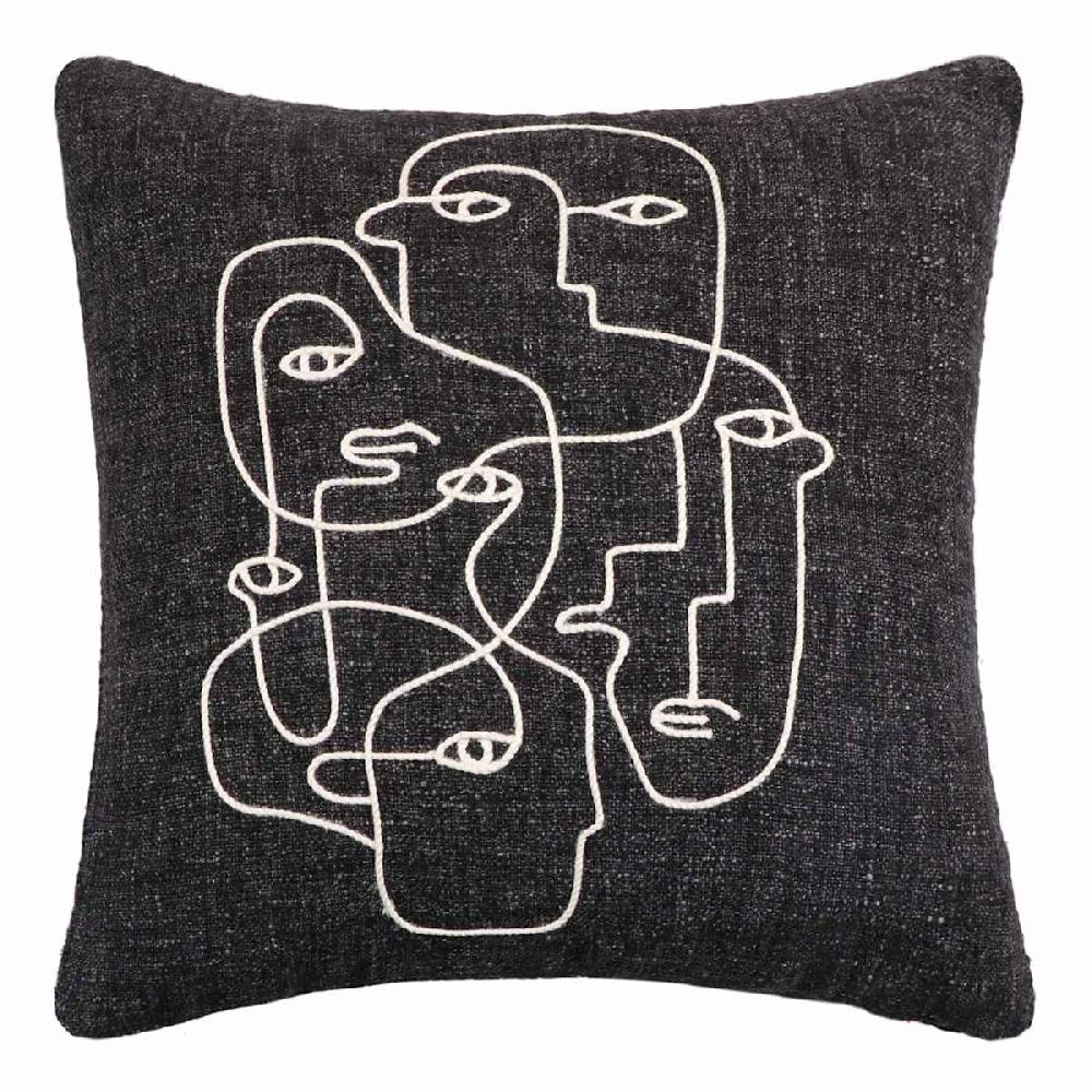 At Home Crosby St. Embroidered Faces Textured Throw Pillow 18"