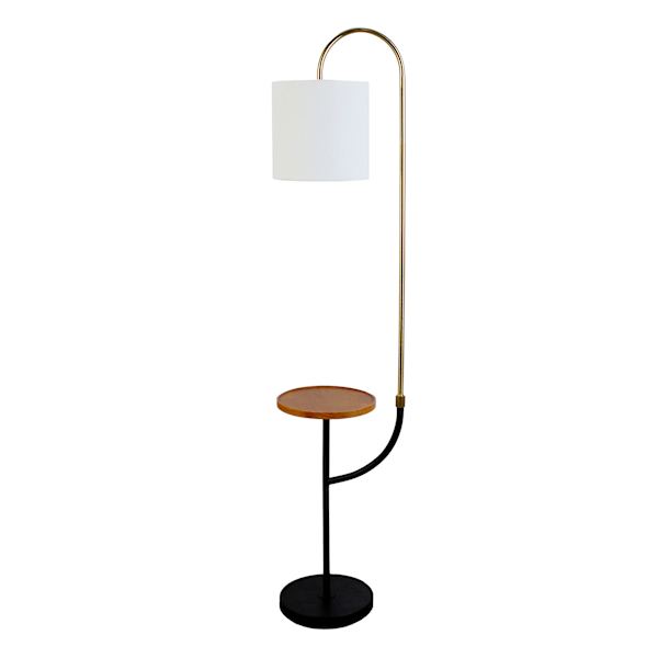 at home Crosby St. Gold Metal Wooden Shelf Floor Lamp with Shade 59"