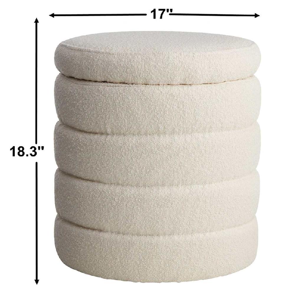 At Home Crosby St. Pax Boucle Round Storage Ottoman Cream