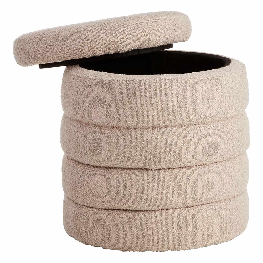 At Home Crosby St. Pax Boucle Round Storage Ottoman Taupe