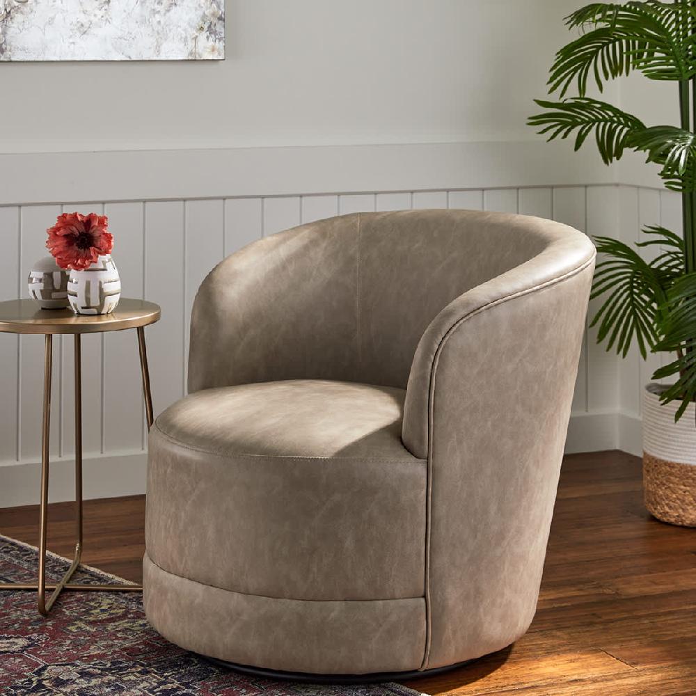 At Home Crosby St. Sawyer Swivel Faux Leather Accent Chair Grey