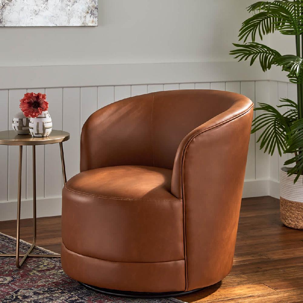 At Home Crosby St. Sawyer Swivel Faux Leather Chair Cognac