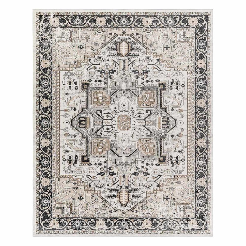 At Home (D600) Lavadora Black & Taupe Medallion Washable Area Rug 8x10