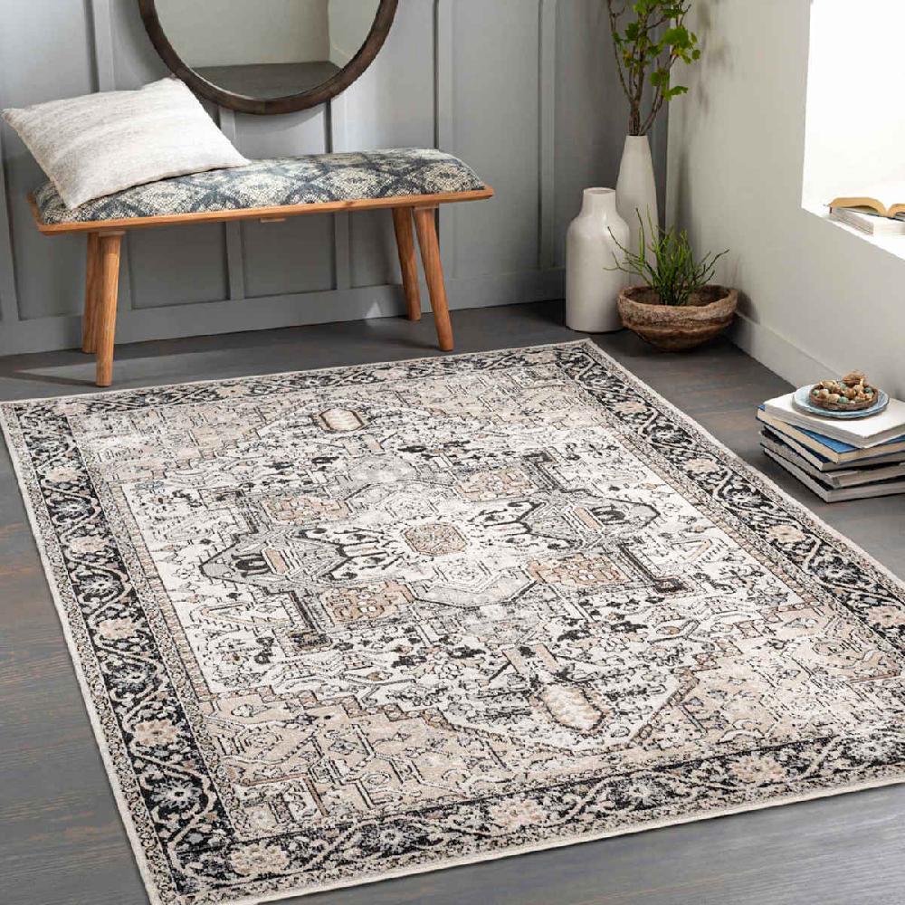 At Home (D600) Lavadora Black & Taupe Medallion Washable Area Rug 8x10