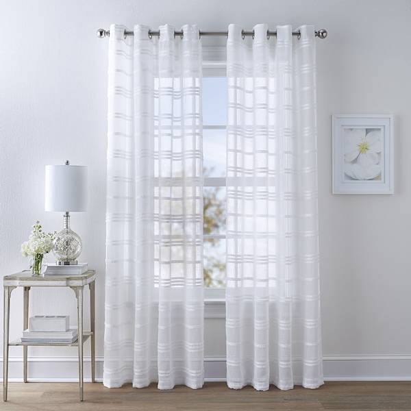 at home Dakota White Striped Sheer Grommet Curtain Panel 84"