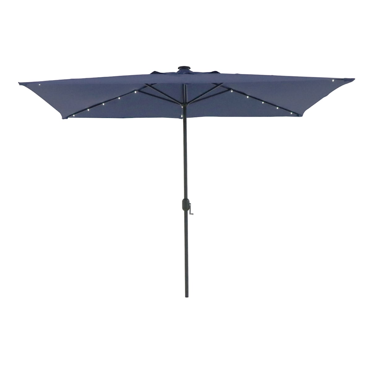 At Home Dark Blue Rectangle LED Crank Patio Umbrella 6.5x10'