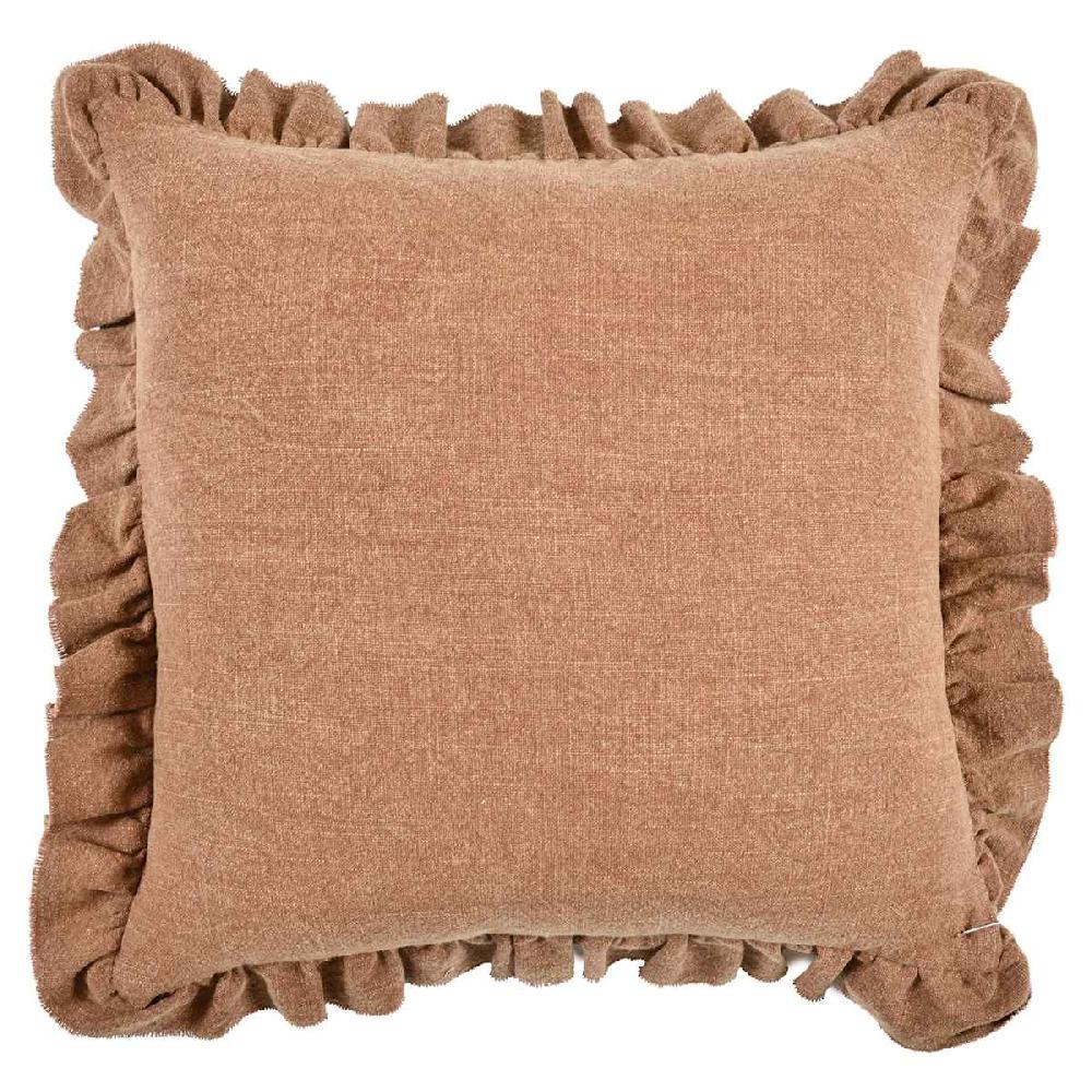At Home Dark Brown Solid Textured Ruffle Throw Pillow 18"