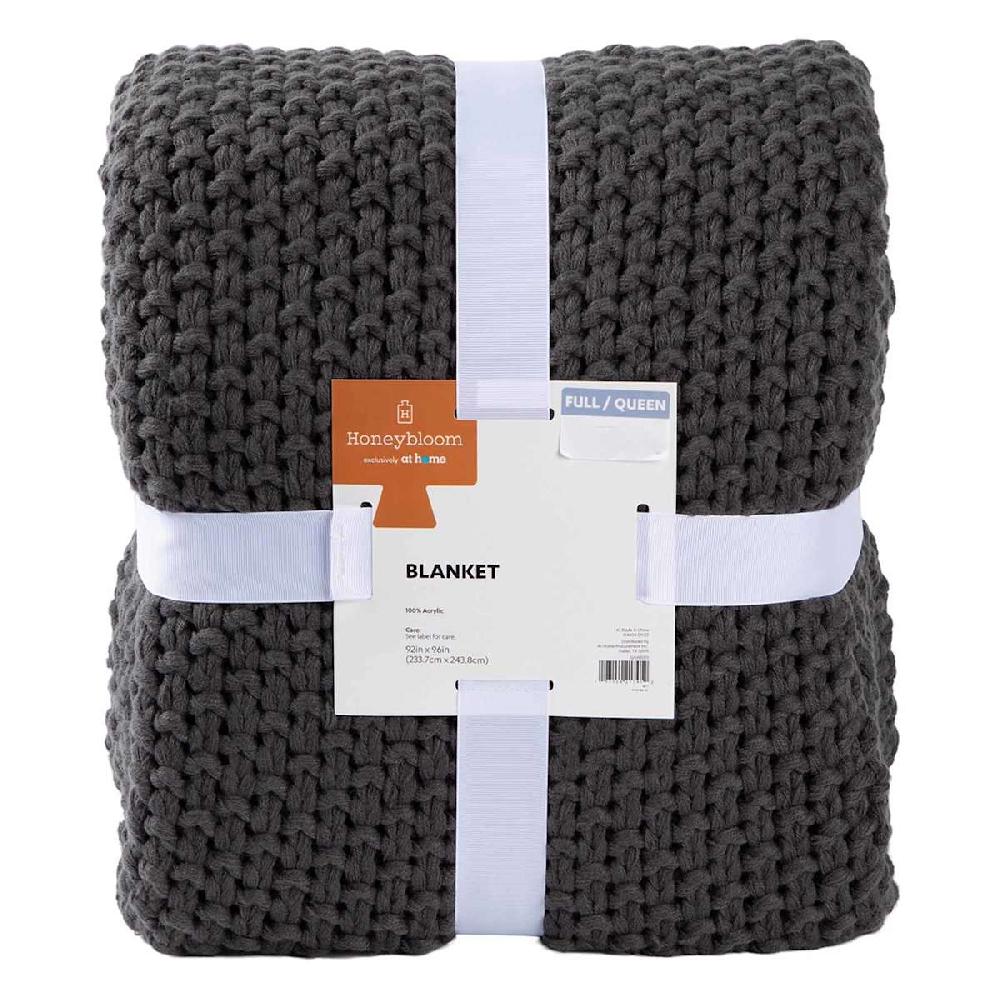At Home Dark Grey Sweater Knit Bed Blanket Full/Queen
