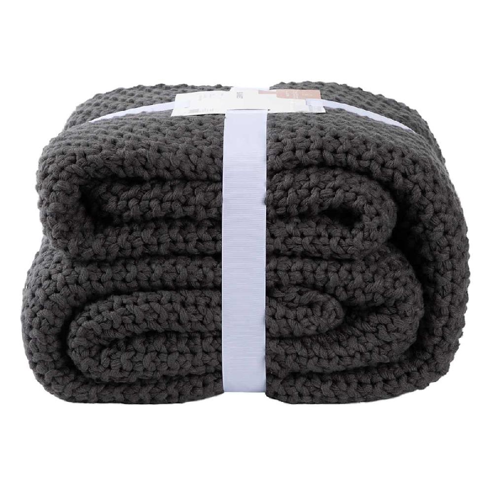 At Home Dark Grey Sweater Knit Bed Blanket Full/Queen