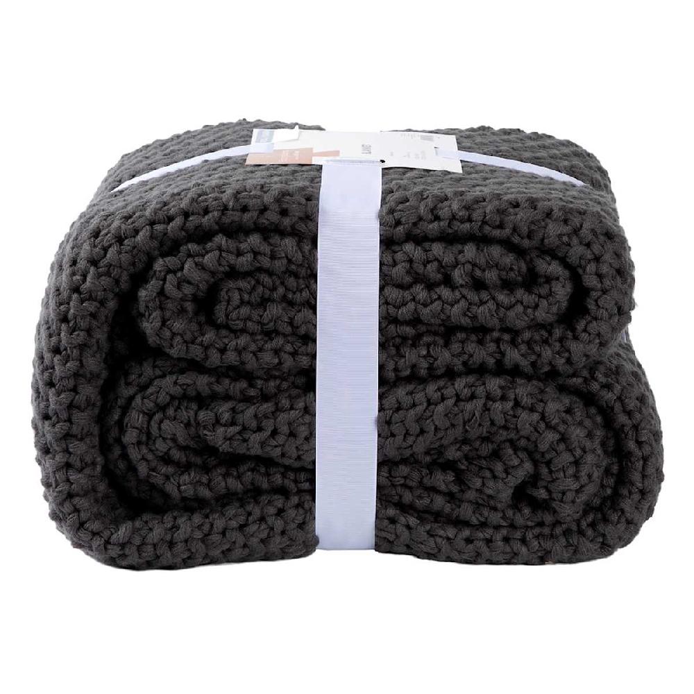 At Home Dark Grey Sweater Knit Bed Blanket Full/Queen