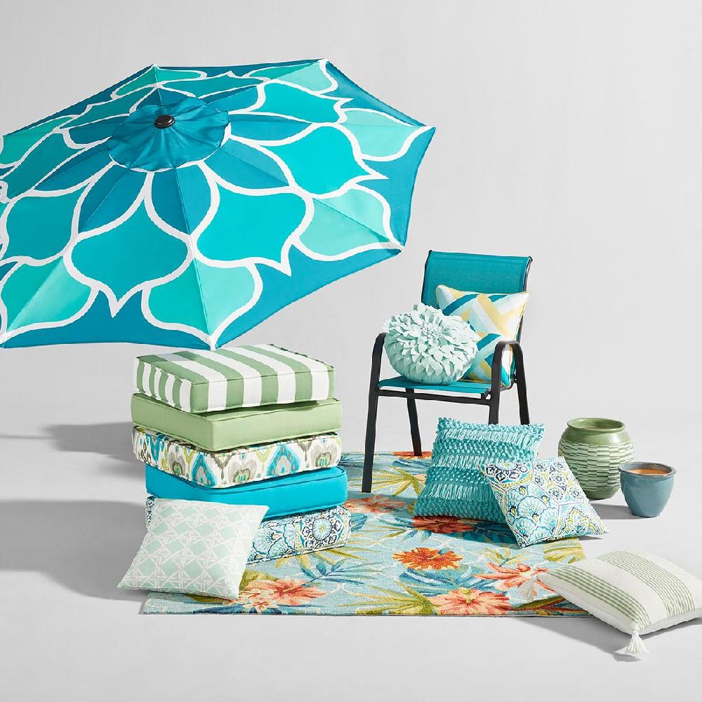 At Home (E227) Santa Monica Trellis Aqua Floral Indoor & Outdoor Area Rug 5x7