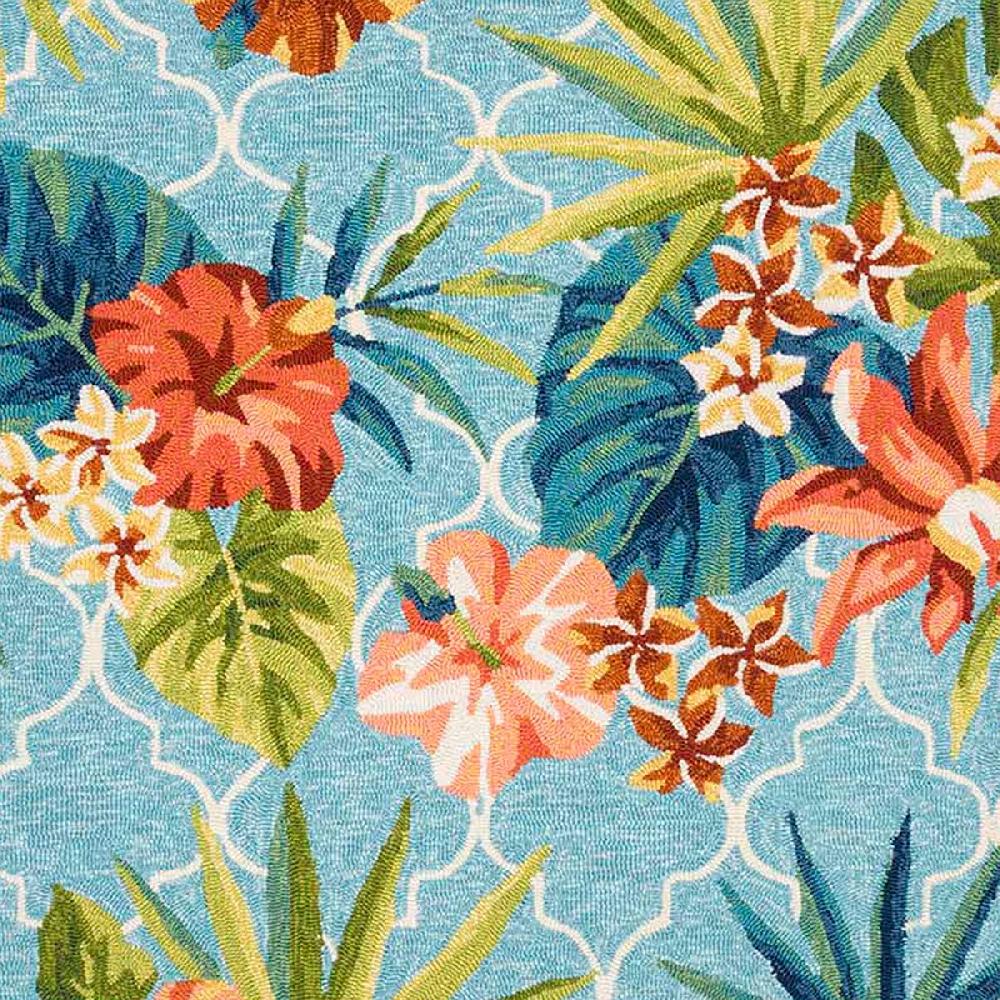 At Home (E227) Santa Monica Trellis Aqua Floral Indoor & Outdoor Area Rug 5x7