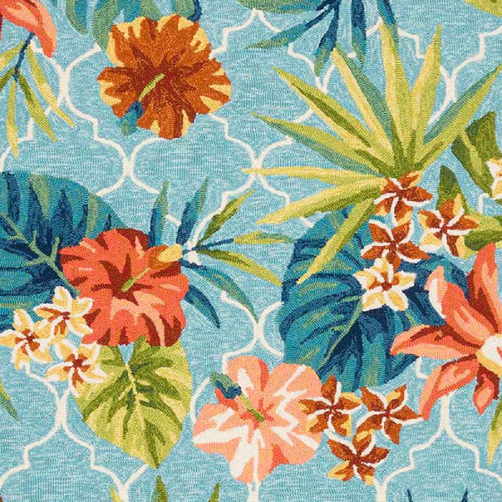 At Home (E227) Santa Monica Trellis Aqua Floral Indoor & Outdoor Area Rug 7x10