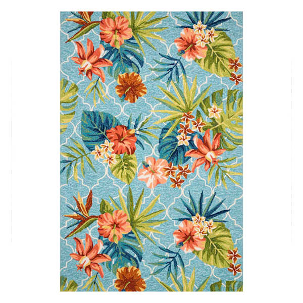 at home (E227) Santa Monica Trellis Aqua Floral Indoor & Outdoor Area Rug 5x7