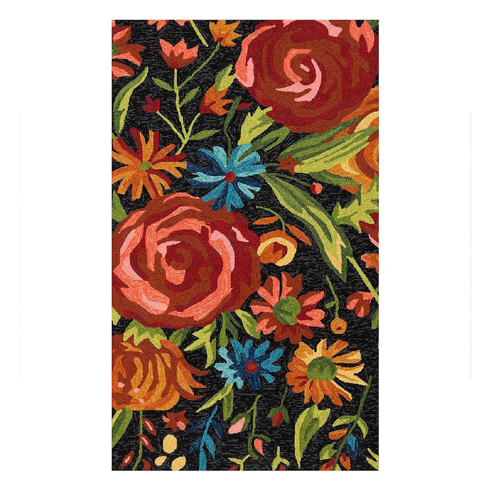 At Home (E255) Santa Monica Black Floral Indoor & Outdoor Accent Rug 3x5