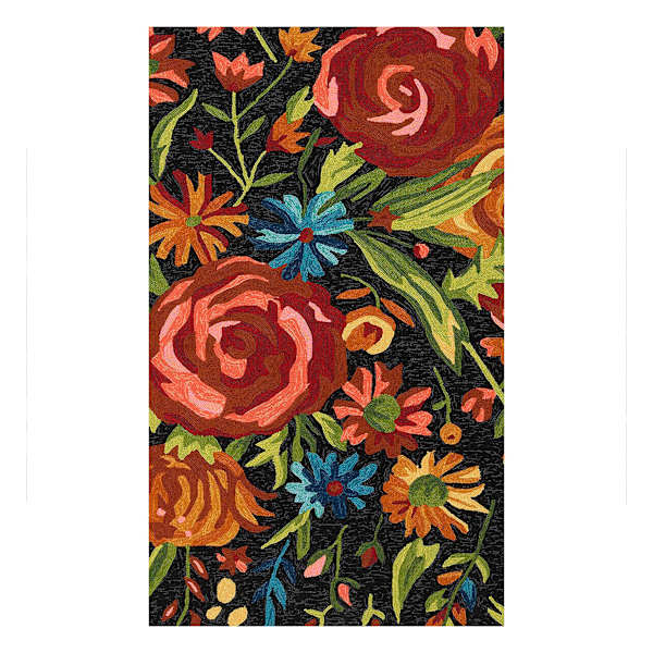 at home (E255) Santa Monica Black Floral Indoor & Outdoor Accent Rug 3x5