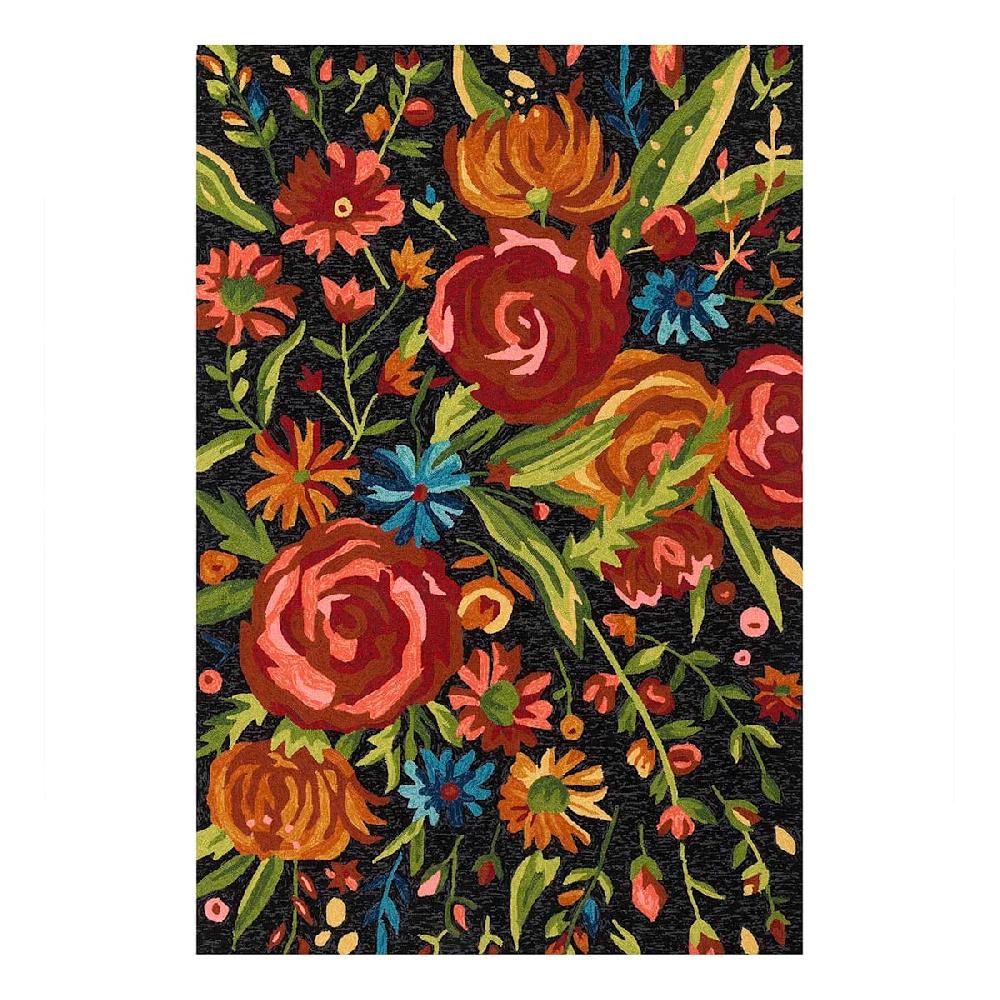 At Home (E255) Santa Monica Black Floral Indoor & Outdoor Area Rug 8x10