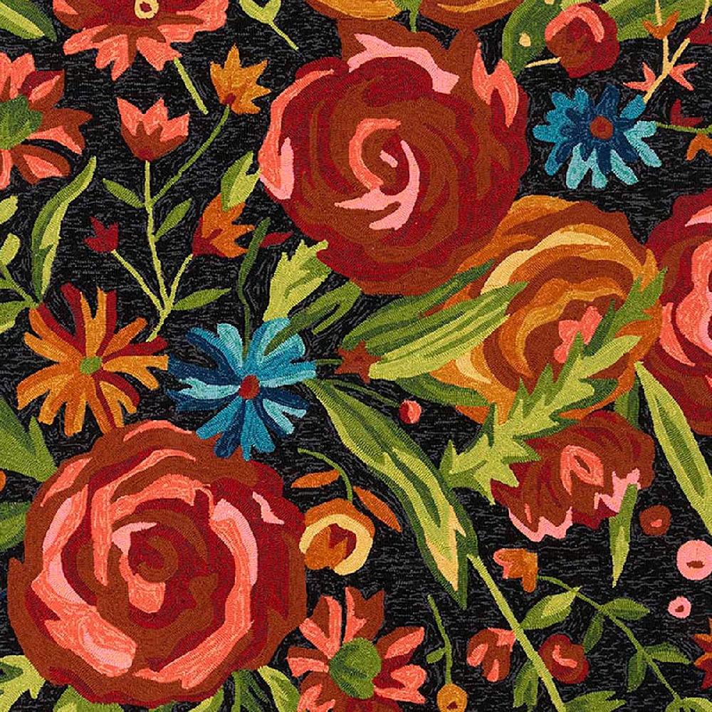 At Home (E255) Santa Monica Black Floral Indoor & Outdoor Area Rug 8x10