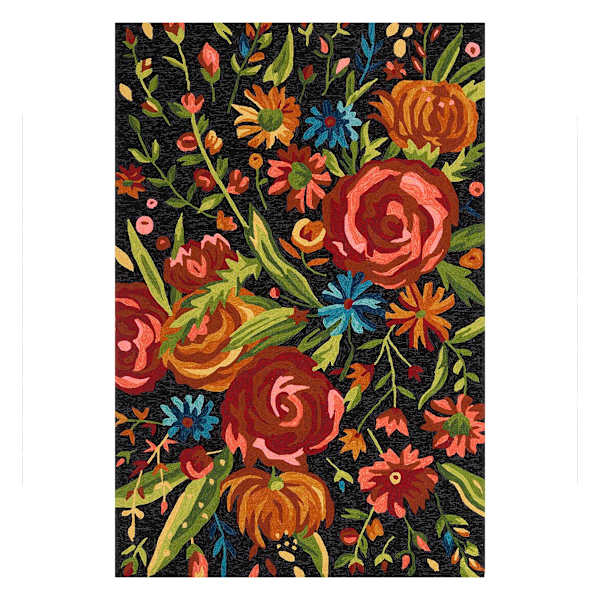 at home (E255) Santa Monica Black Floral Indoor & Outdoor Area Rug 5x7