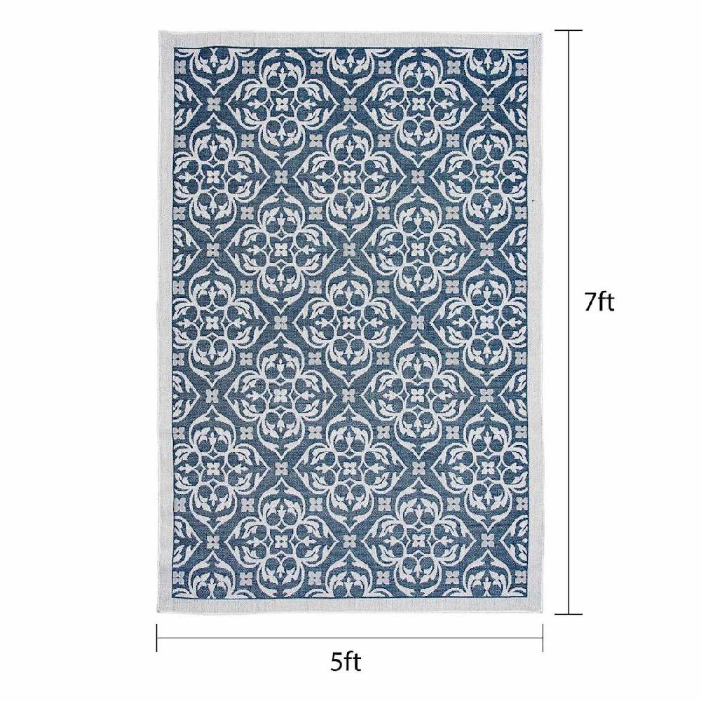 At Home (E308) New Zealand Cobalt Blue Woven Indoor & Outdoor Area Rug 5x7