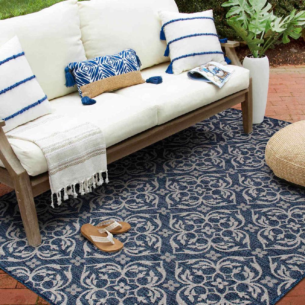 At Home (E308) New Zealand Cobalt Blue Woven Indoor & Outdoor Area Rug 5x7