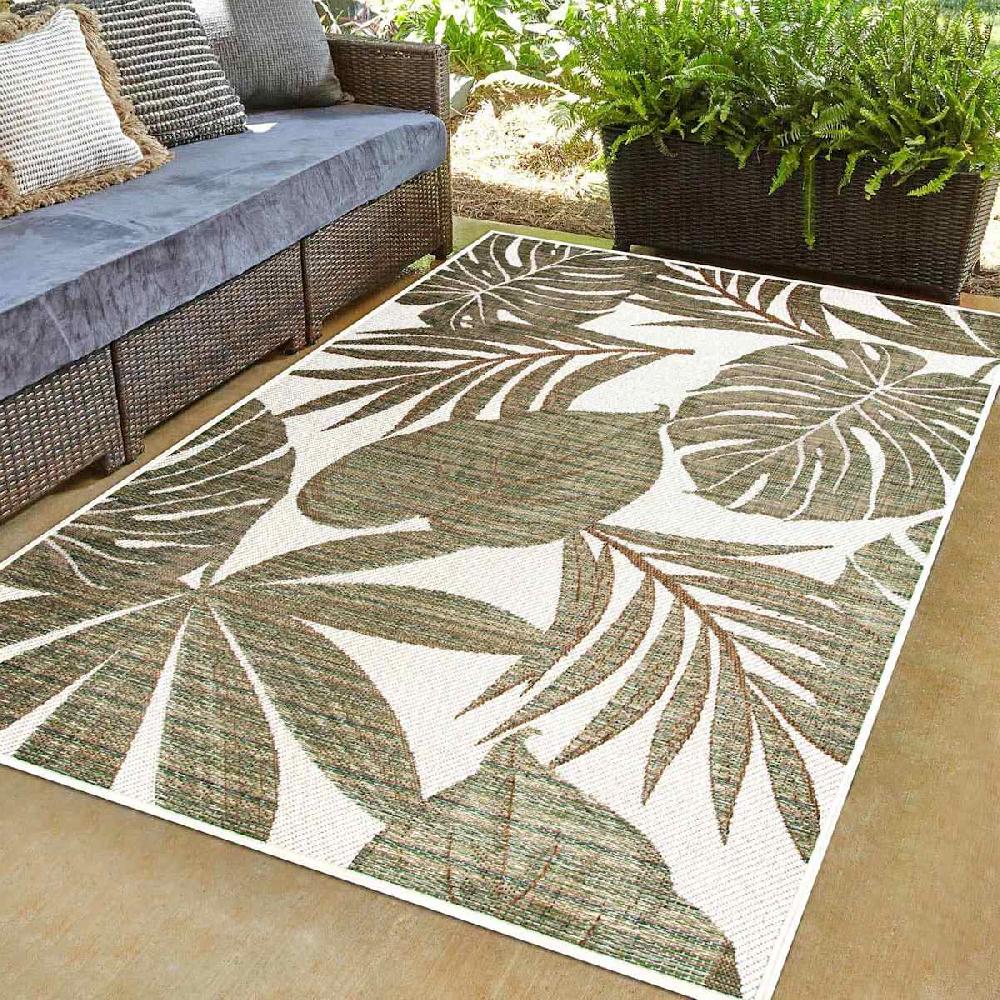 At Home (E513) Found & Fable Santorini Cala Green Leaves Outdoor Area Rug 9x12