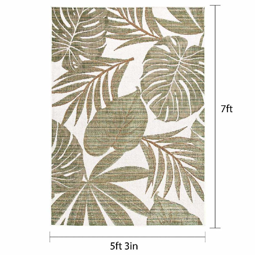 At Home (E513) Santorini Cala Green Leaves Outdoor Area Rug 5x7