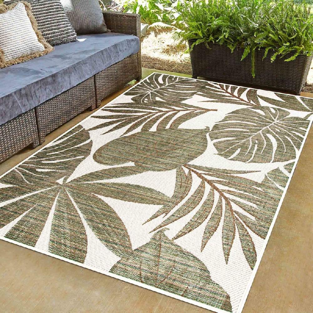At Home (E513) Santorini Cala Green Leaves Outdoor Area Rug 5x7