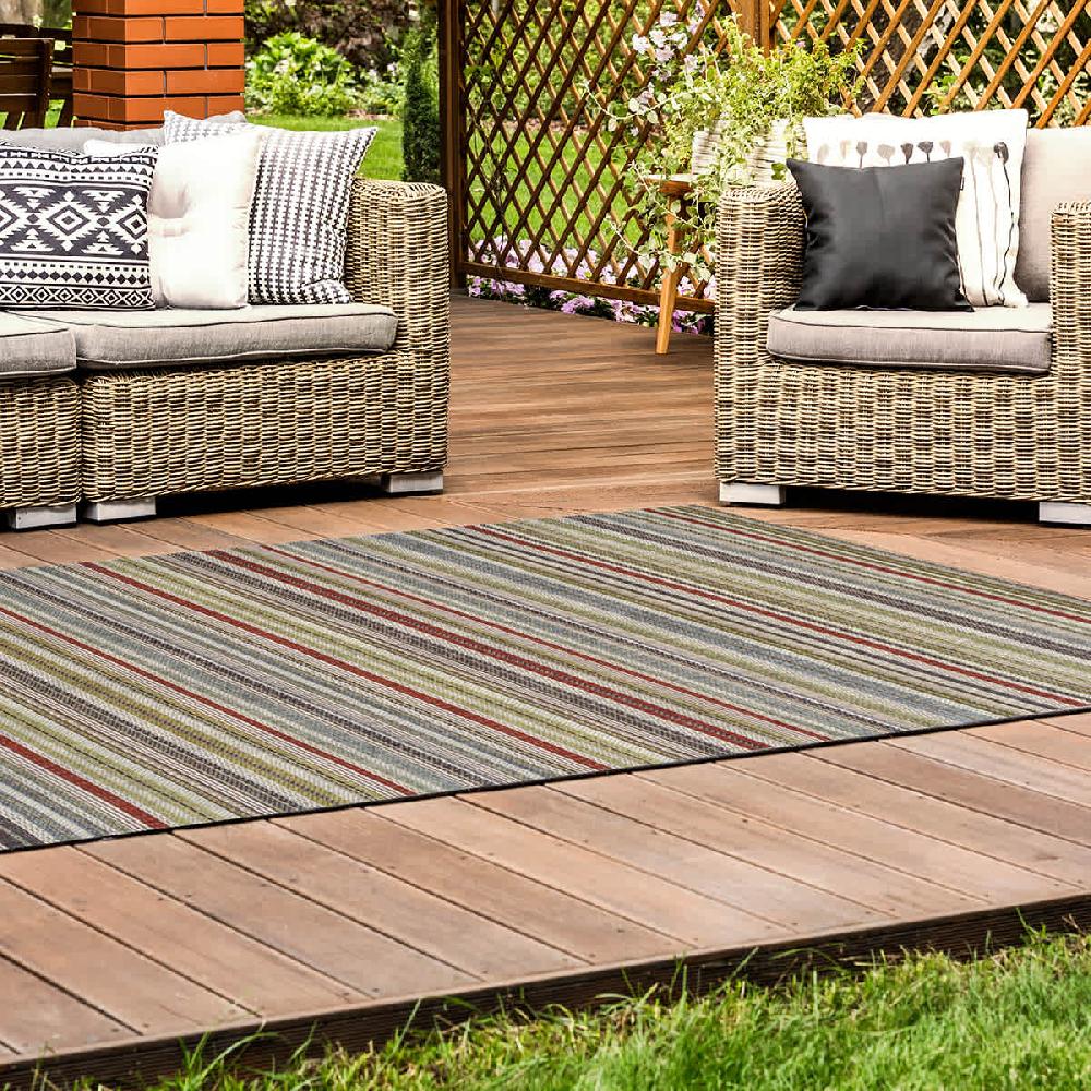 At Home (E531) Magic Multicolor Striped Outdoor Area Rug 8x10