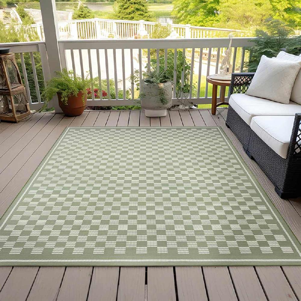 At Home (E536) Honeybloom Green Checkerboard Area Rug 8x10