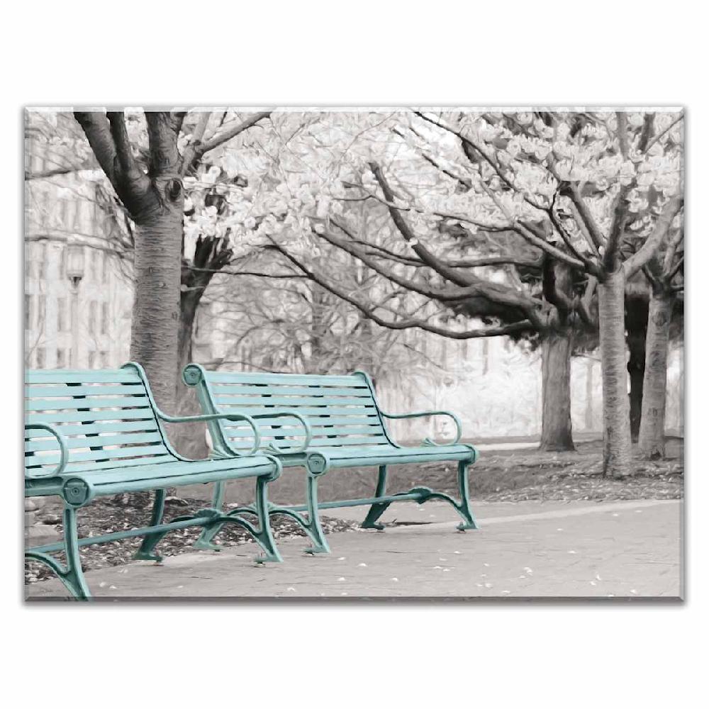 At Home Enhanced Teal Park Benches Canvas Wall Art 45x60