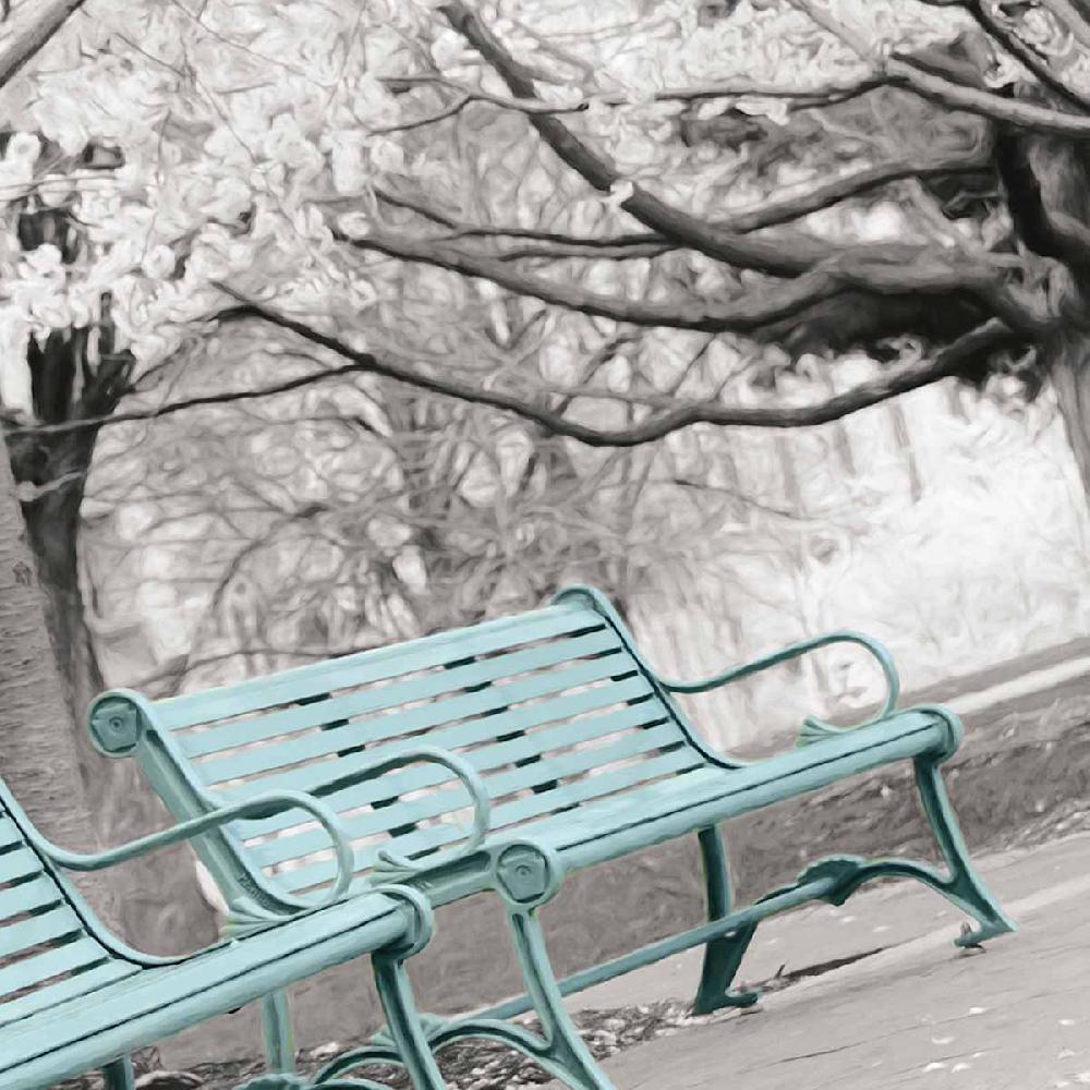 At Home Enhanced Teal Park Benches Canvas Wall Art 45x60