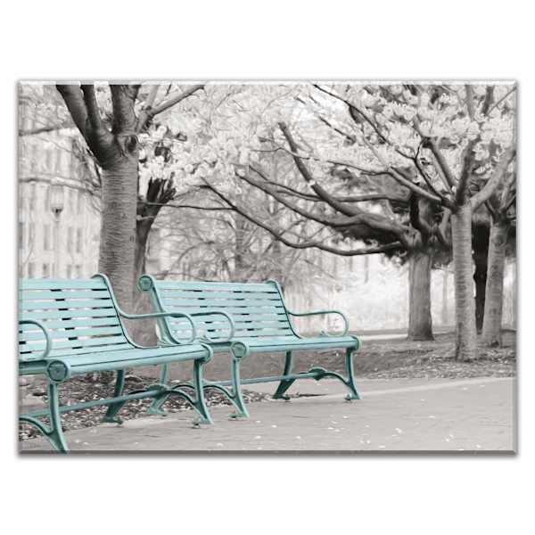 at home Enhanced Teal Park Benches Canvas Wall Art 45x60
