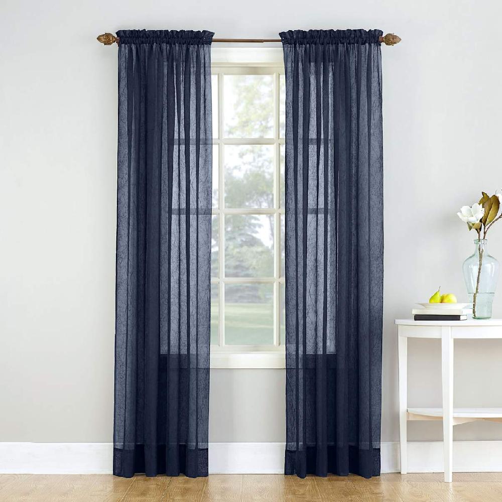 At Home Erica Navy Crushed Rod Pocket Sheer Voile Curtain Panel 84"