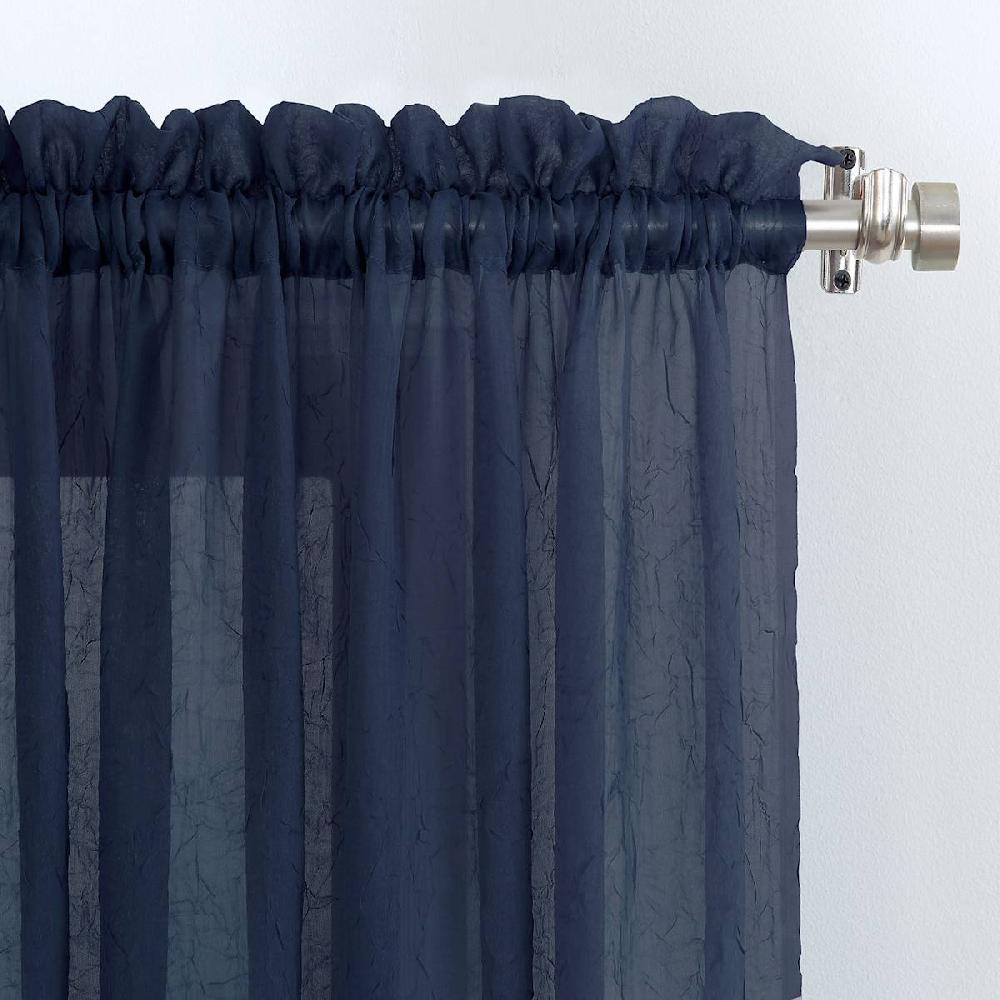 At Home Erica Navy Crushed Rod Pocket Sheer Voile Curtain Panel 84"
