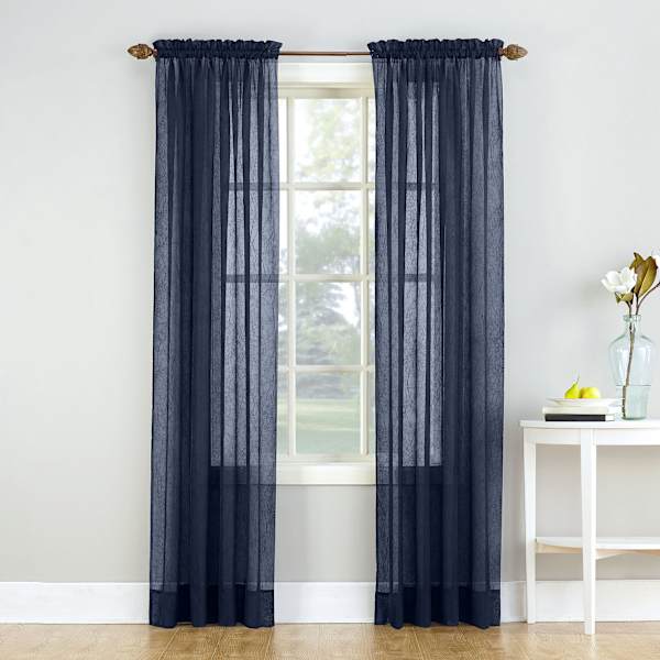 at home Erica Navy Crushed Rod Pocket Sheer Voile Curtain Panel 84"