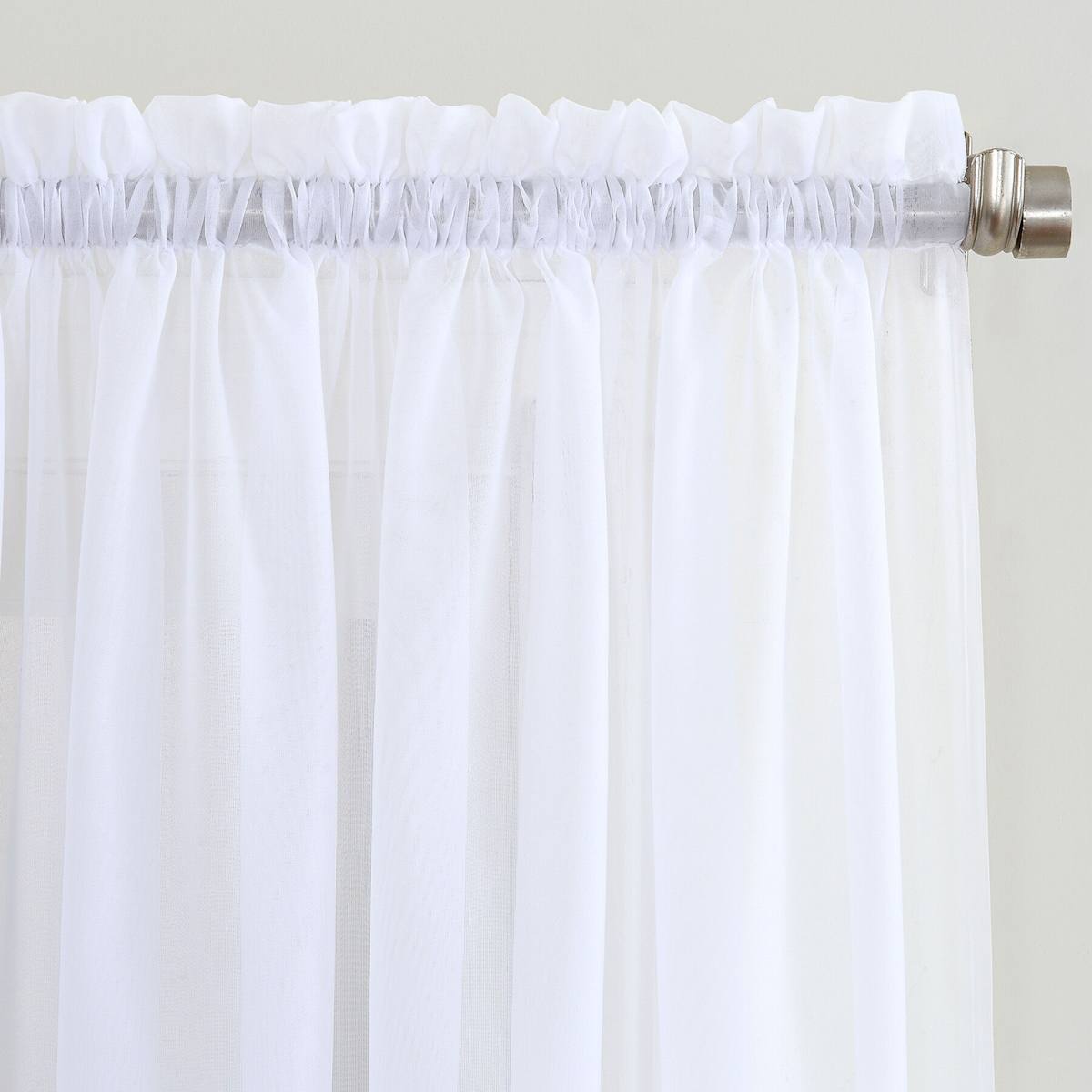 At Home Erica White Crushed Rod Pocket Sheer Voile Curtain Panel 84"