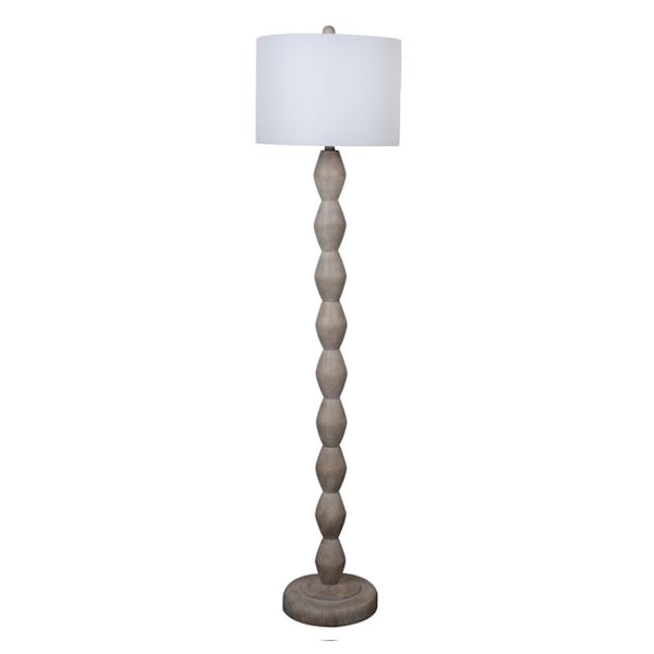 at home Found & Fable Wood Finish Stacked Floor Lamp with White Fabric Drum Shade 60"