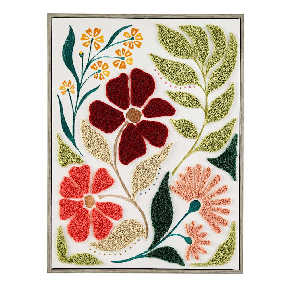 At Home Framed Floral Embroidered Canvas Wall Art 19x25