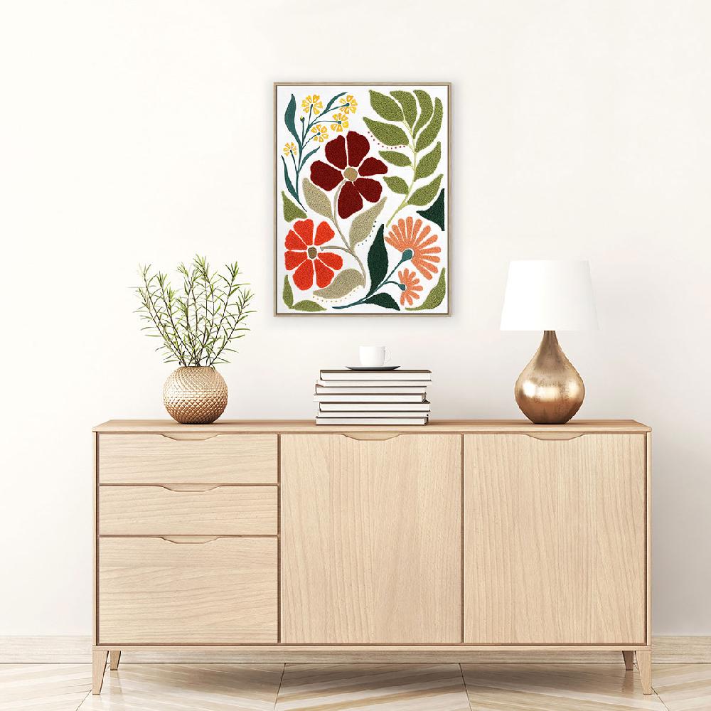 At Home Framed Floral Embroidered Canvas Wall Art 19x25