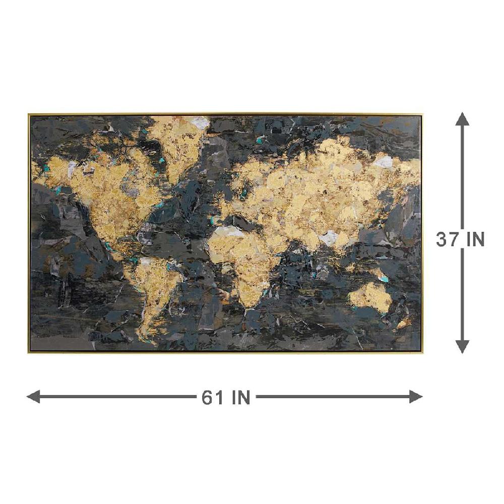 At Home Framed Foiled Globe World Map Canvas Wall Art 61x37