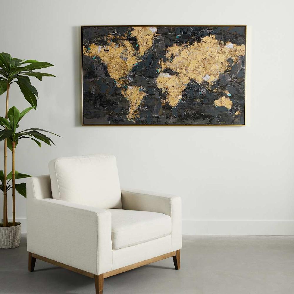 At Home Framed Foiled Globe World Map Canvas Wall Art 61x37