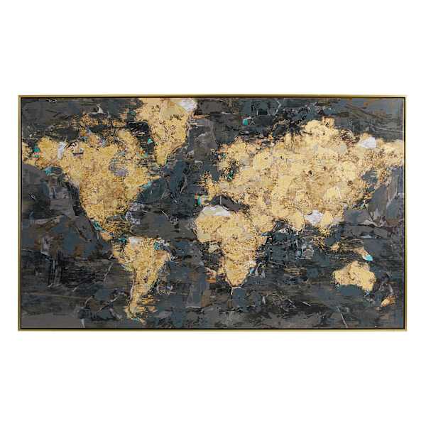 at home Framed Foiled Globe World Map Canvas Wall Art 61x37