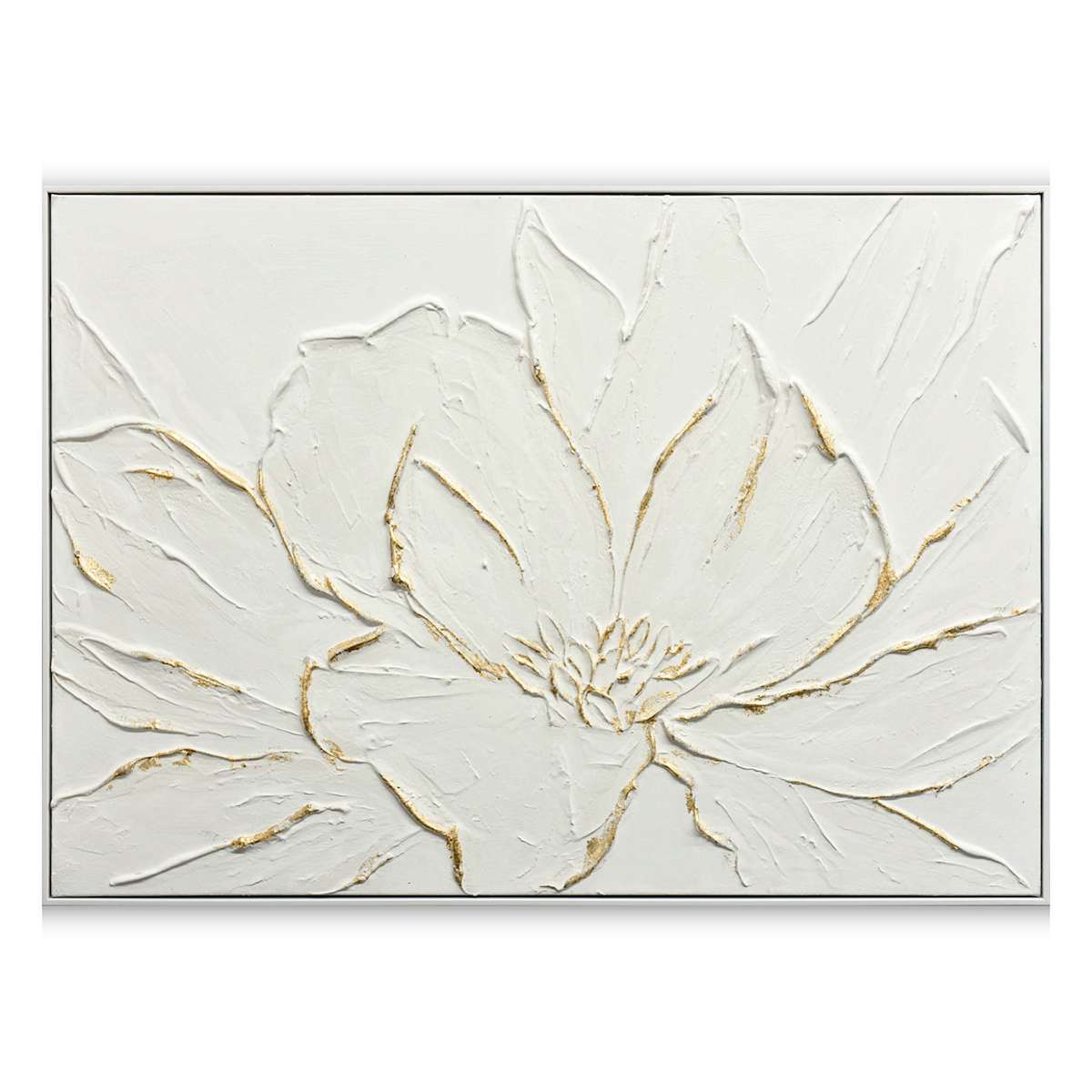At Home Framed White Flower With Gold Canvas Wall Art 36x24