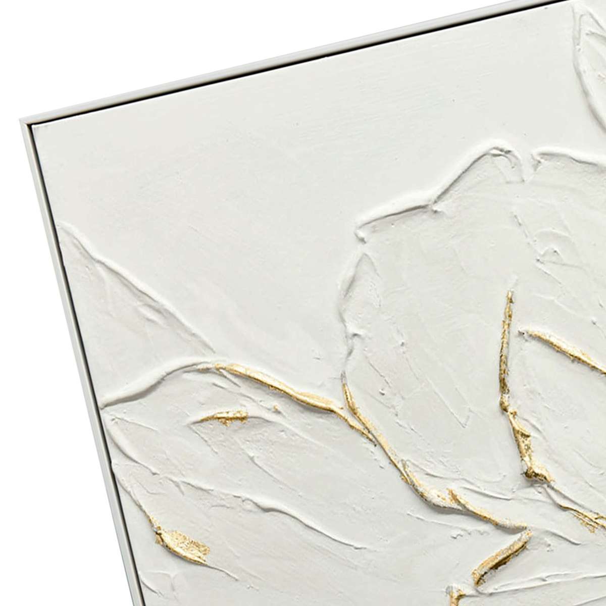 At Home Framed White Flower With Gold Canvas Wall Art 36x24