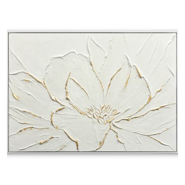 at home Framed White Flower with Gold Canvas Wall Art 36x24