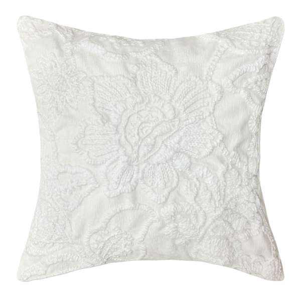 at home Frannie White Floral Embroidered Throw Pillow 18"