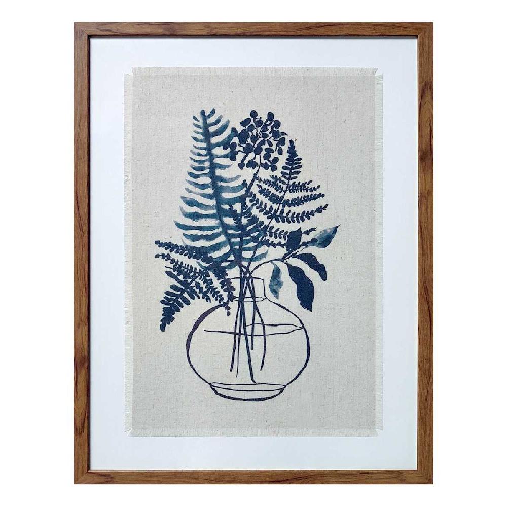At Home Glass Framed Navy Blue Botanical Print Wall Art 19x25